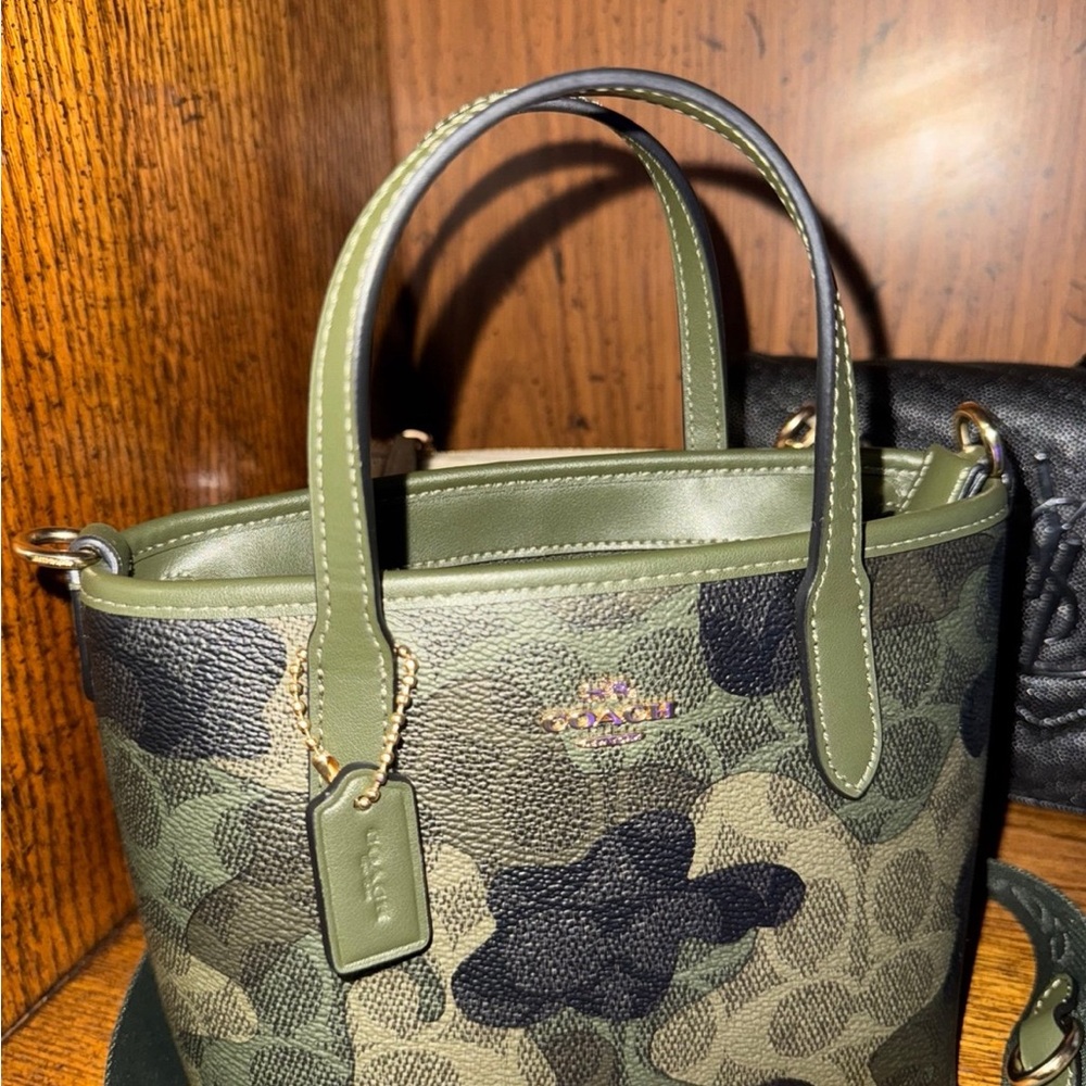 Coach Green Camo Mini Satchel with Gold Hardware